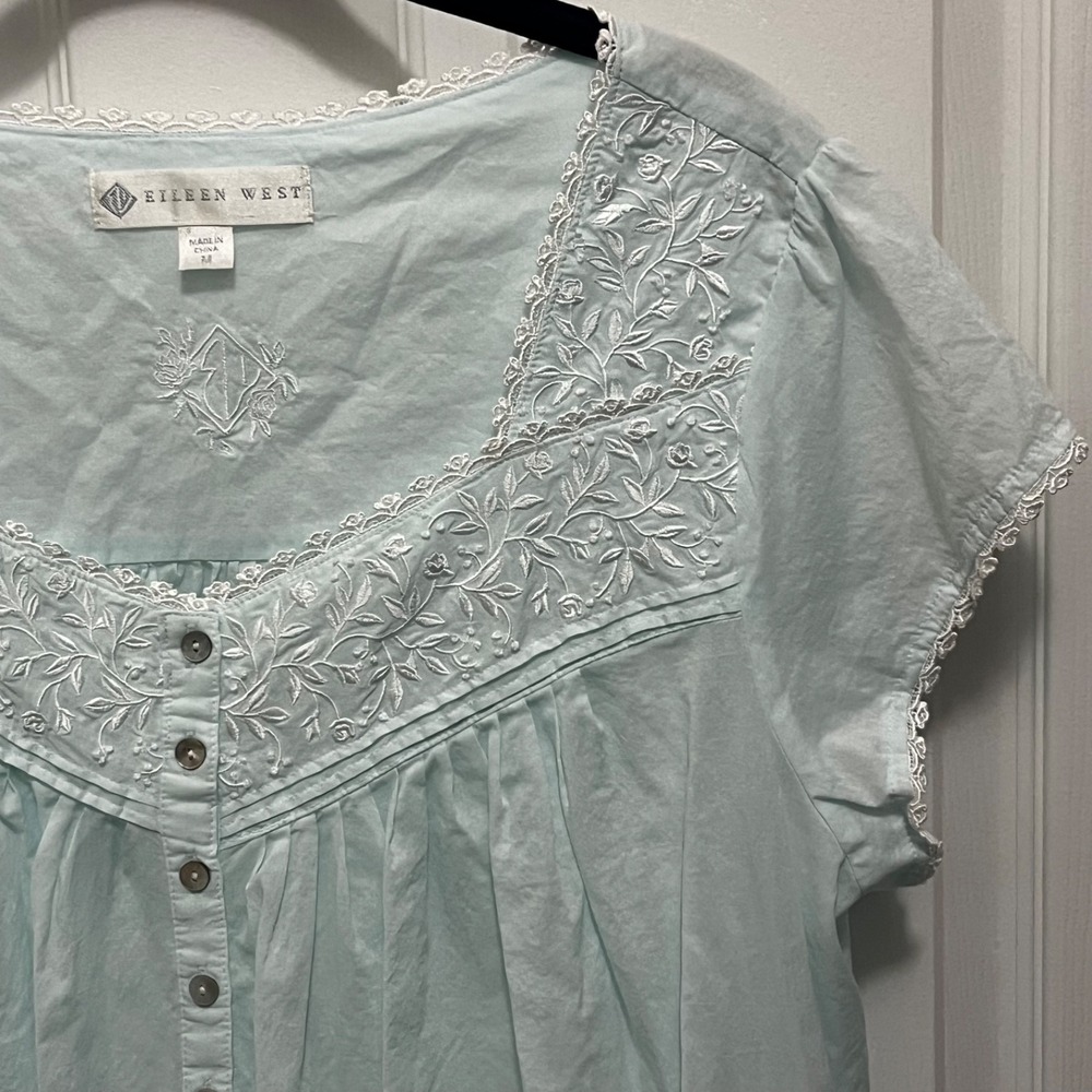 Eileen West Nightgown Womens M Blue Full Length Cottagecore Granny Sleepwear - Picture 5 of 11